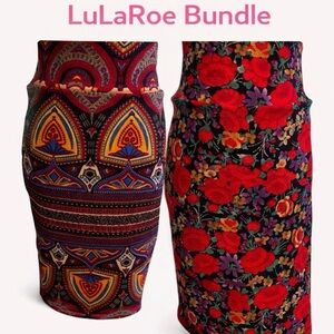 LuLaRoe Bundle | Floral Patterned & Colorful Geometric Cassie pencil skirt small